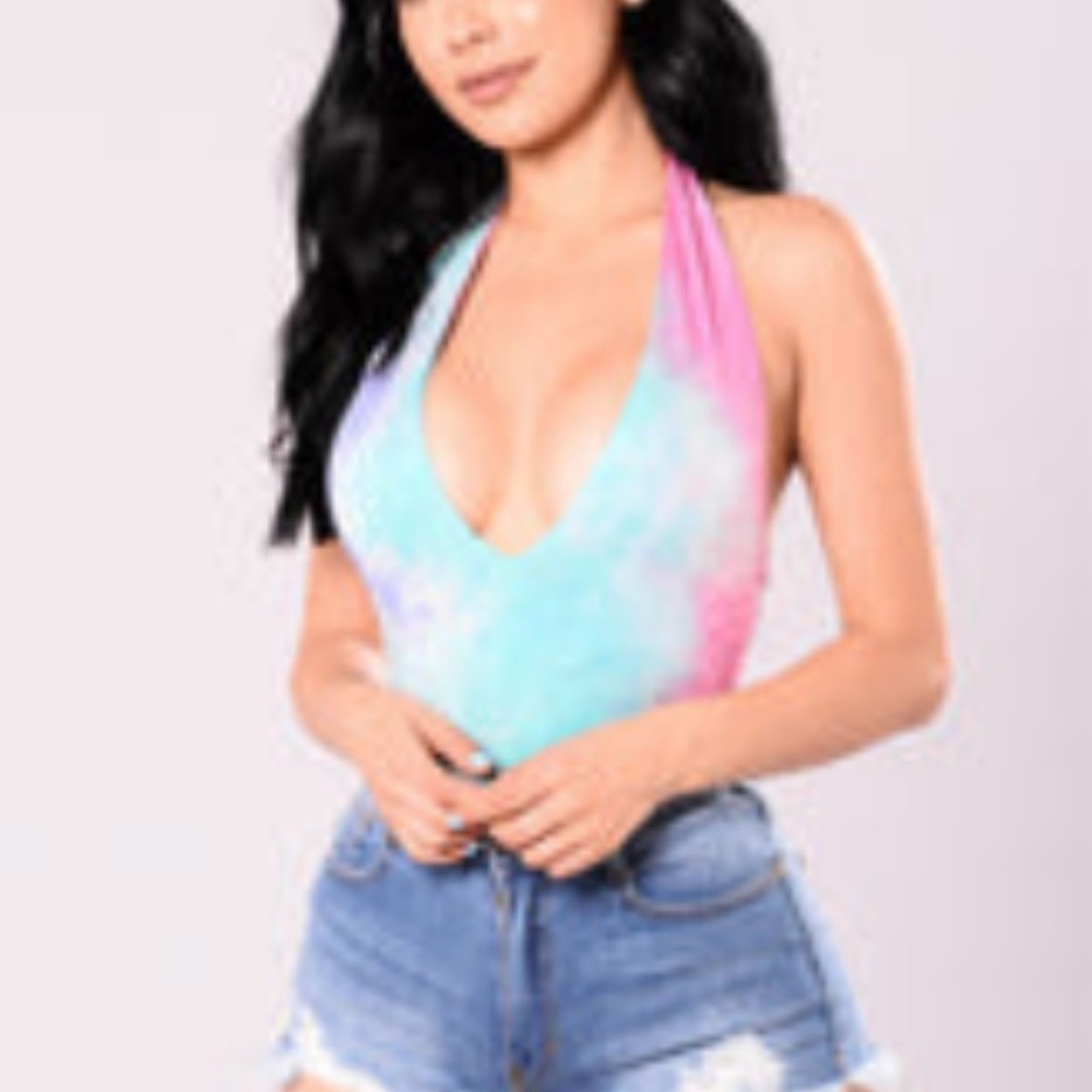 Fashion Nova V Neck Bodysuit - Pink/Purple/Green/White